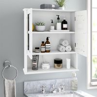 White wood Bathroom Storage Wall Cabinet - White - Wood Finish