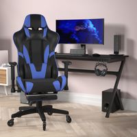 Gaming Chair with Roller Wheels, Reclining Arms, Footrest - Blue