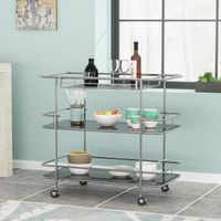 Bridger Modern 3 Tier Bar Cart with Glass Shelving by Christopher Knight Home - 34.00" L x 18.50" W x 31.50" H - Iron/Glass - Silver + Black