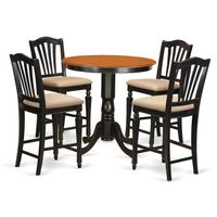 Black Solid Wood 5-piece Counter-height Dining Set - Microfiber