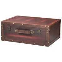 Vintiquewise Cherry Wooden Vintage-style Suitcase with Leather Trim - Exact Color - Brown