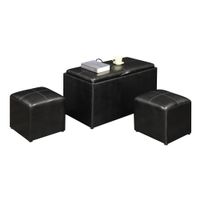 Convenience Concepts Designs2Go Sheridan Storage Bench with 2 Side Ottomans - Black