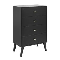 Prepac Milo Mid-Century Modern 4 Drawer Chest of Drawers, Contemporary Bedroom Furniture, Small Dresser for Bedroom - Black