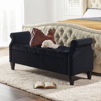 Performance Fabric Amalfi Tufted Storage Bench with Rolled Arms - Jet Black Velvet