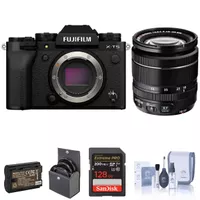 Fujifilm X-T5 Mirrorless Digital Camera, Black with XF 18-55mm f/2.8-4 R LM OIS Lens, 128GB SD Card, Extra Battery, 58mm Filter Kit, Cleaning Kit