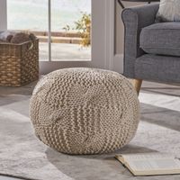 Anouk Knitted Cotton Pouf by Christopher Knight Home - Beige