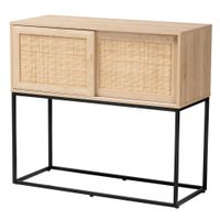 Amelia Mid-Century Modern Transitional Natural Brown Finished Wood and Natural Rattan Sideboard Buffet - Natural Brown, Black