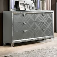 Bel Air Glam 64-inch Wide Wood 6-Drawer Dresser by Furniture of America - Silver