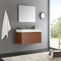 Fresca Mezzo Teak Wall-hung Modern 36-inch Bathroom Vanity and Medicine Cabinet - Mezzo 36" Teak Wall Hung Modern Vanity