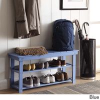 Convenience Concepts Oxford Wood Utility Mudroom Bench with Shoe Storage - Blue