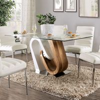 Furniture of America Fen Contemporary White 64-inch Glass Top Dining Table - White/Natural Tone