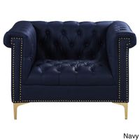 Chic Home Winston Grey Chrome/ Leather Button-tufted Lounge Chair - Navy