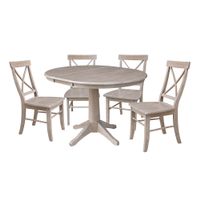 36" Round Extension Dining Table with Four Chairs, Washed Gray Taupe - Washed Gray Taupe