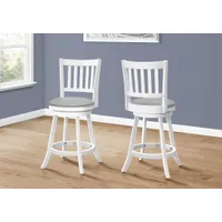 Bar Stool/ Set Of 2/ Swivel/ Counter Height/ Kitchen/ Wood/ Pu Leather Look/ White/ Grey/ Transitional