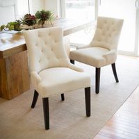 Hayden Tufted Fabric Dining/ Accent Chair (Set of 2) by Christopher Knight Home - Hayden KD Beige Fabric Dining Chair (Set of 2)