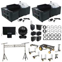 2) American DJ Fog Fury Jett Machine+Backdrop+Light+Cable+Truss+Cart+Bag+Desk