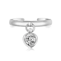 Sterling Silver Rhodium Finished Heart Cubic Zirconia Charm Toe Ring