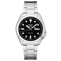 Seiko5 Sports 24-Jewel Stainless Steel Watch with Black Dial and White Accents