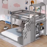 Twin over Full House Roof Bunk Bed - Grey