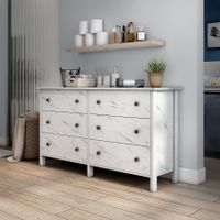 DH BASIC Transitional 53-inch Wide 6-Drawer Neutral Youth Dresser by Denhour - White Marble