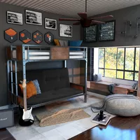 Industrial Metal Twin Over Futon Bunk Be...