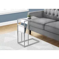 Accent Table/ C-shaped/ End/ Side/ Snack/ Magazine Storage/ Living Room/ Bedroom/ Metal/ Pu Leather Look/ Tempered Glass/ Chrome/ Clear/ Contemporary/ Modern