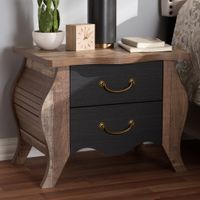 Country Cottage Black and Oak 2-Drawer Nightstand by Baxton Studio