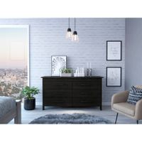 FM Furniture Luxor 6 Drawer Double Dresser with Roller Guides, Metal Pulls and 4 Legs - Black