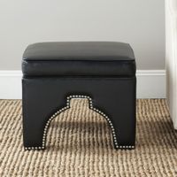 Safavieh Grant Black Leather Ottoman - MCR4636A