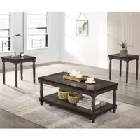 Rustic Wood 3-Piece Coffee Table Set in Weathered Gray