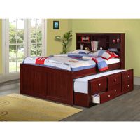 Donco Kids Bookcase Captains Trundle Bed with Storage in Dark Cappuccino - Twin Size with Twin Trundle and Storage