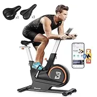 Exercise Bike, Magnetic Resistance Indoor Cycling Bike Stationary, Less than 20 dB Silent Belt Drive, 40 LB Heavy Flywheel, 2 Adjustable Seats, for Home Gym, Compatible with a Variety of Fitness Apps