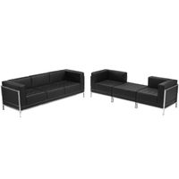 4 Piece LeatherSoft Sofa & Lounge Chair Set with Taut Back and Seat - Black