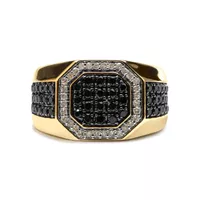Men's 14K Yellow Gold Plated .925 Sterling Silver 1 1/4 Cttw White and Black Diamond Signet Style Band Ring (Black / I-J Color, I2-I3 Clarity) - Size 11