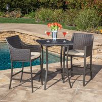 Riga Outdoor 3-piece Wicker Bistro Bar Set with Cushion by Christopher Knight Home - Multi Brown