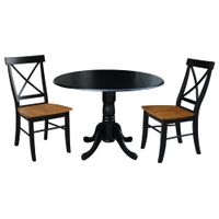 42 in Dual Drop Leaf Dining Table with 2 Dining Chairs - 3 Piece Dining Set - Dining Height - Black table/black and cherry chairs