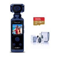 Minolta MN4KP1 4K Ultra HD Wi-Fi Enabled Pocket Camcorder, Blue Bundle with 32GB microSD Card, Cleaning Kit