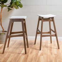 Emmaline Mid-Century Fabric Bar Stool (Set of 2) by Christopher Knight Home - Light Beige in Natural Walnut Finish