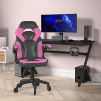 Office Gaming Chair with Skater Wheels & Flip Up Arms - LeatherSoft - Pink