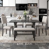 6-Piece Dining Table and Chair Set with Foam-Covered Seat Backs - Grey
