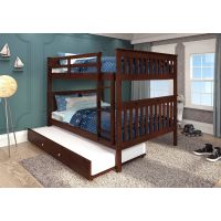 Cappuccino Full over Full Mission Bunk Bed with Drawers or Trundle - With Twin Trundle - Full