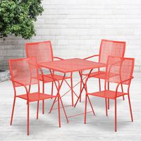 28-inch Square 5-piece Indoor/ Outdoor Folding Table and Chairs Set - Coral