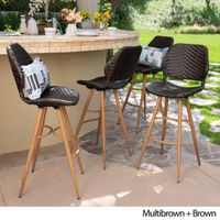 Laryn Outdoor Wicker Wood Barstool (Set of 4) by Christopher Knight Home - Brown
