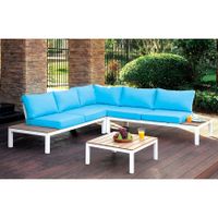 Furniture of America Meila Contemporary 2-piece Two-tone Sectional and Ottoman Set - Blue/White