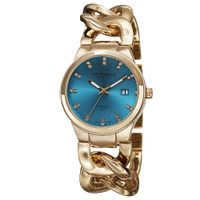 Akribos XXIV Women's Swiss Quartz Diamond-Accented Chain Link Gold-Tone Bracelet Watch - Gold-tone/Turquoise