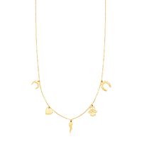 14K Yellow Gold Necklace with Polished Charms (18 Inch)