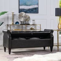 Performance Fabric Amalfi Tufted Storage Bench with Rolled Arms - Vintage Black Brown Faux Leather