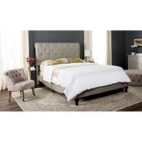 SAFAVIEH Hathaway Light Grey Linen Upholstered Tufted Rolled Back Bed (Full) - 88" x 59" x 52.3" - Light Grey
