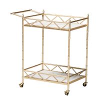 Mela Contemporary Glam and Luxe Gold Metal and White Marble 2-Tier Wine Cart - Gold, White Marble