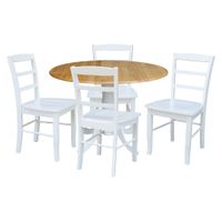 42 in. Drop Leaf Table with 4  Ladder Back Dining Chairs - 5 Piece Set - 42 in. W x 42 in. D x 29.5 in. H - White/natural